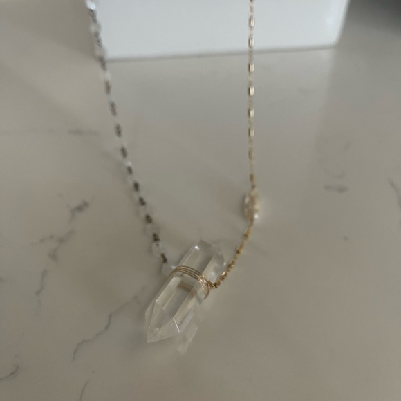 Native Gem Alchemist Quartz Crystal Rainbow Moonstone Pearl Necklace - Picture 5 of 6